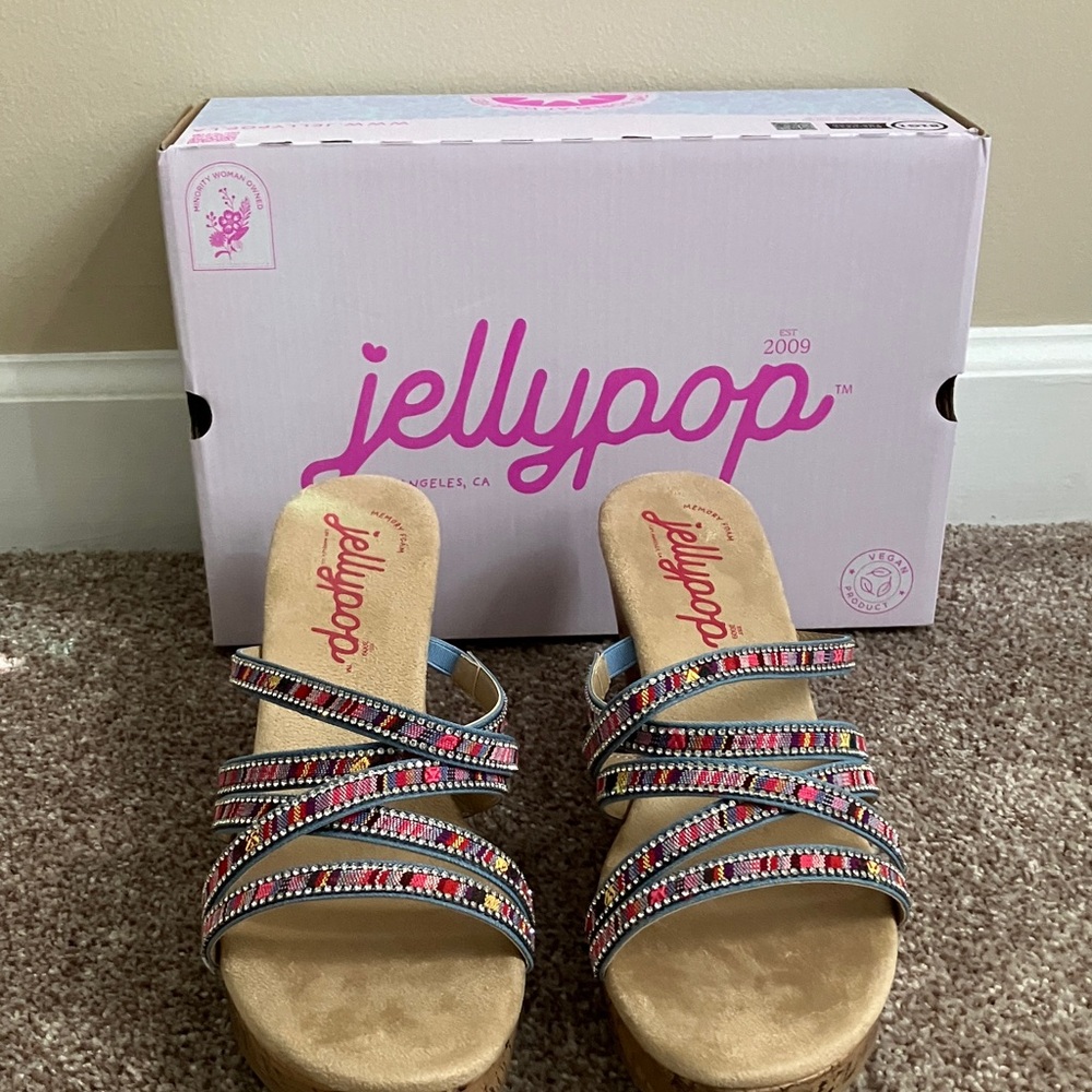 Jellypop-NWT-Lady’s Seren Wedge Beaded Multicolored Sandals-Size 10M